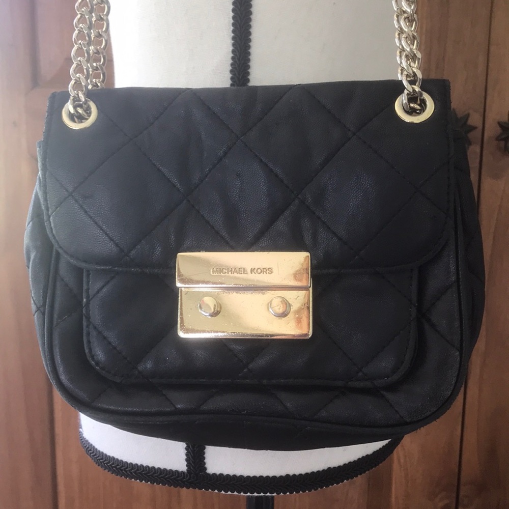 Michael Kors Crossbody In Black and Gold Quilted Nylon.